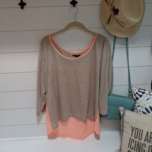 Sheer back color block 3/4 sleeve tee
